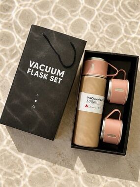 Vacuum Flask Set - Pink and Tan 500ml